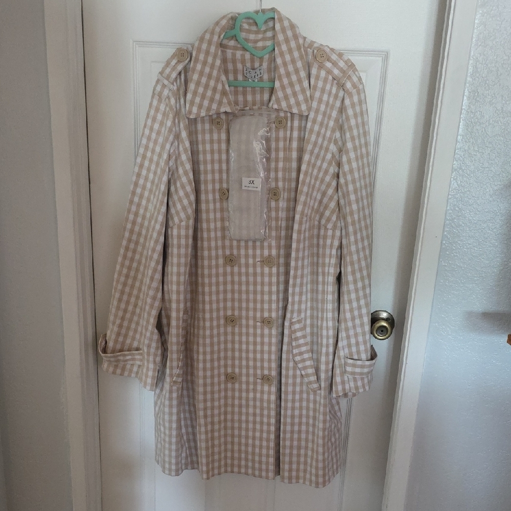 Joan Rivers Tan Checkered Trench Coat